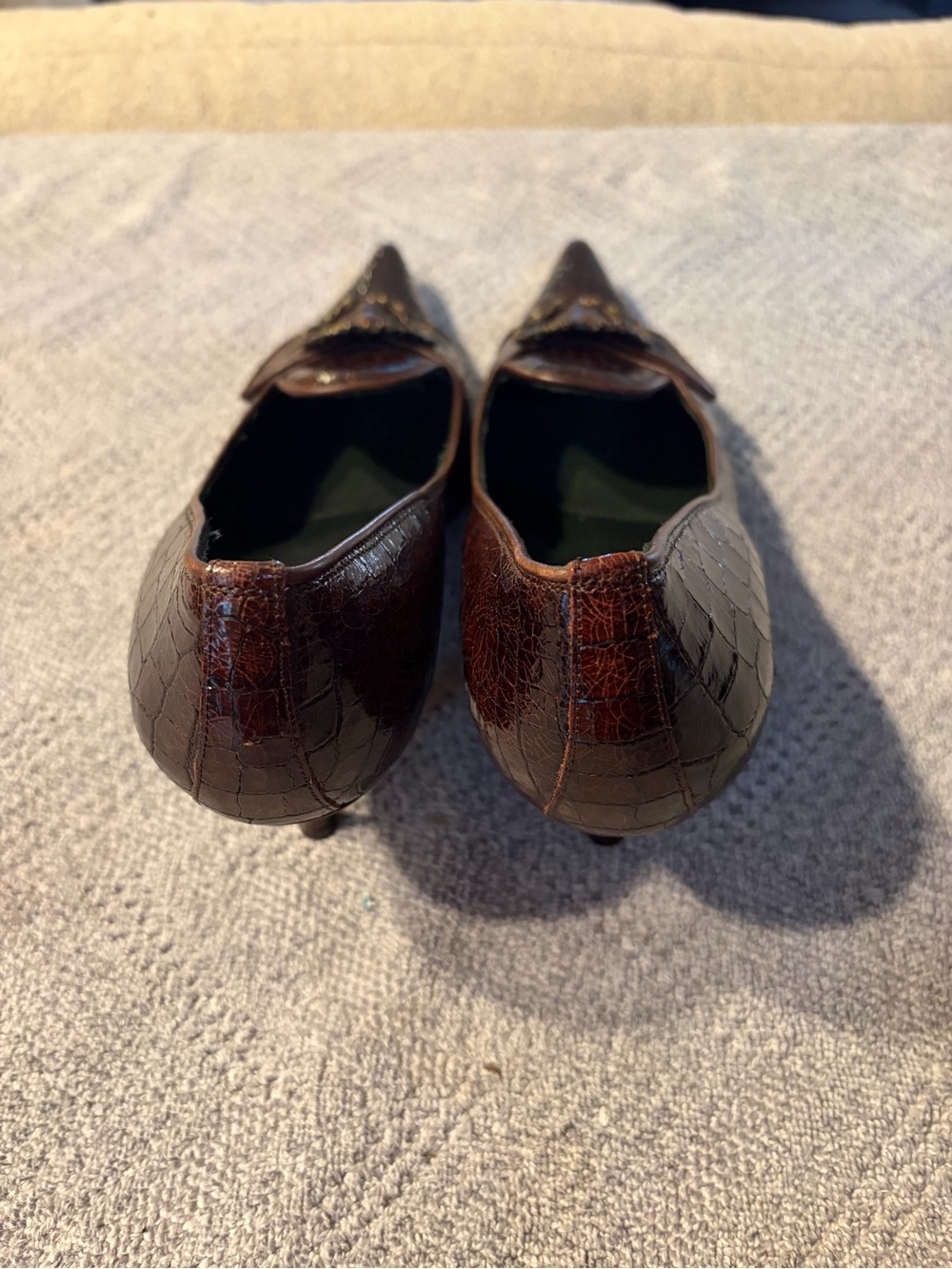 Donald J. Pliner Brown Croc-Embossed Pointed Pumps with Decorative Buckle - Picture 3 of 4